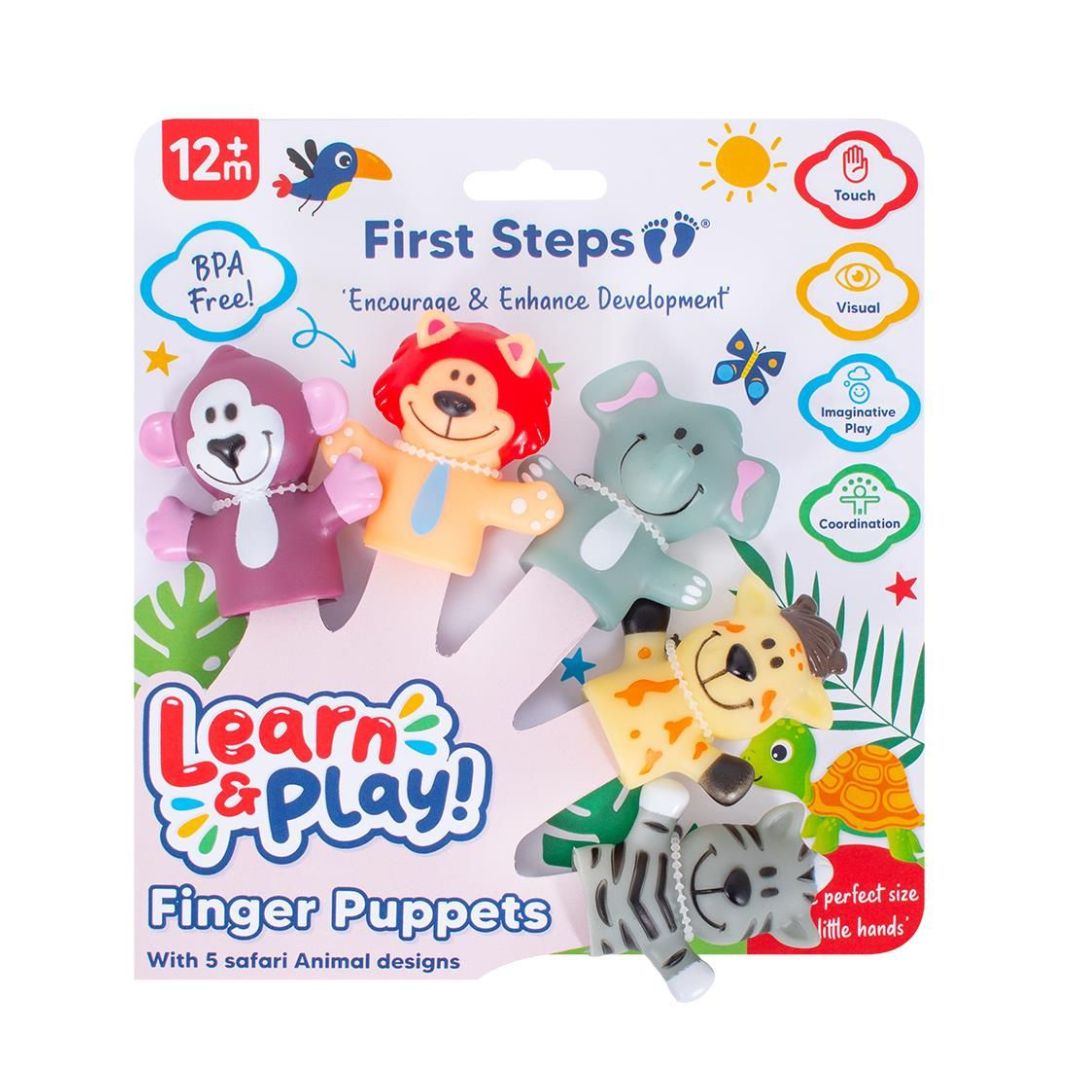 First Steps Learn & Play Bath Jungle Hand Puppets - Pack of 5